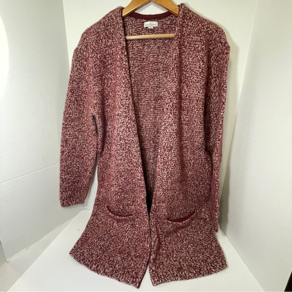 LL Bean Signature Red Heather Wool Cardigan Sweater Women's Size L Comfy winter